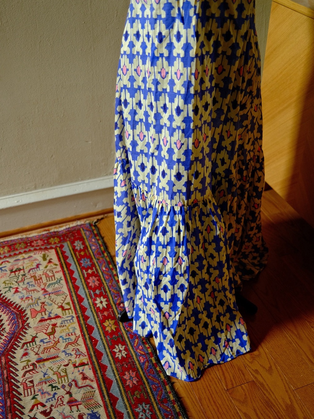 Zara Blue, Cream and Pink Printed Maxi Dress with Puff Sleeves - Picture 3 of 7